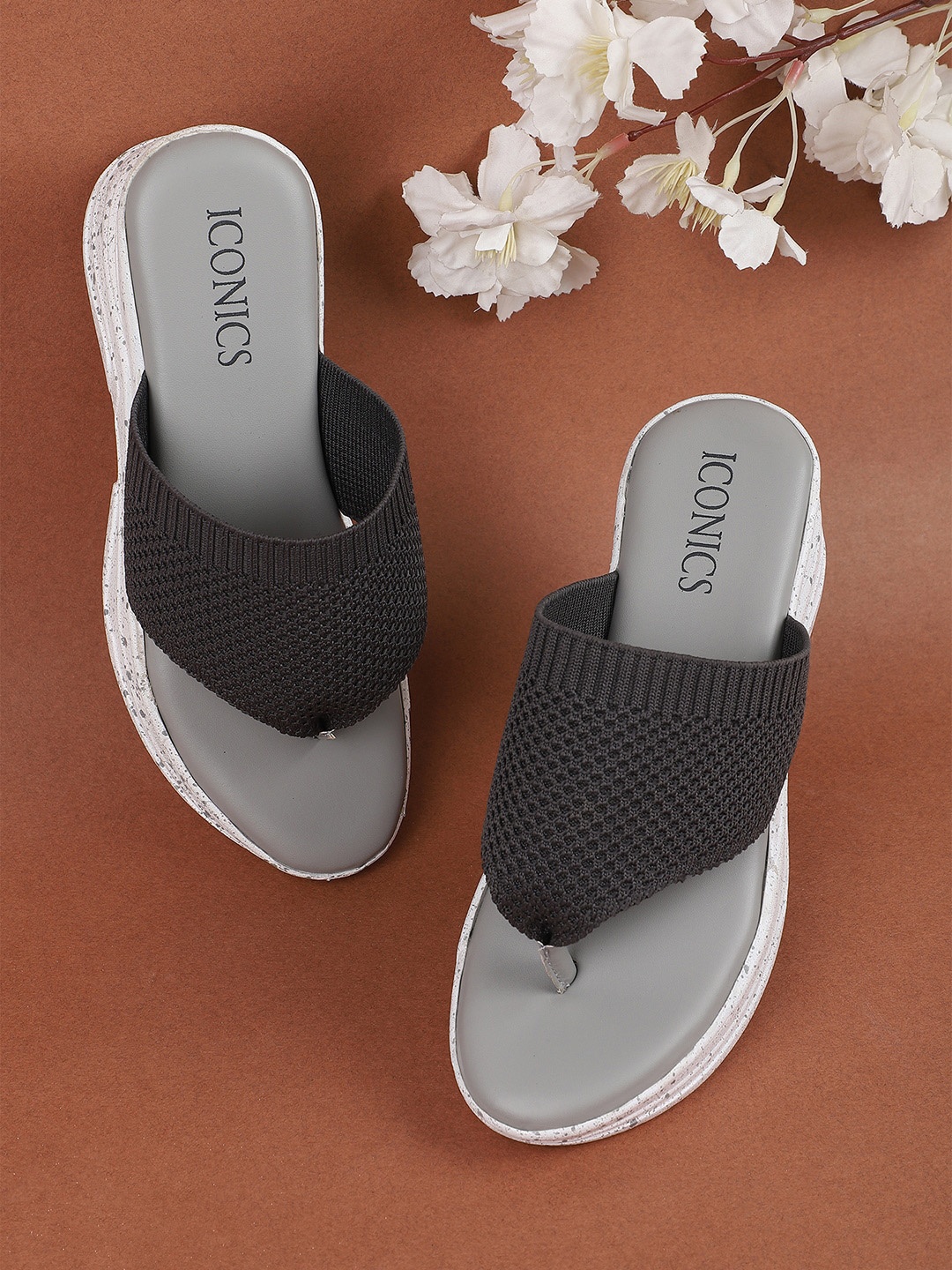 

ICONICS Grey Platform Sandals with Laser Cuts