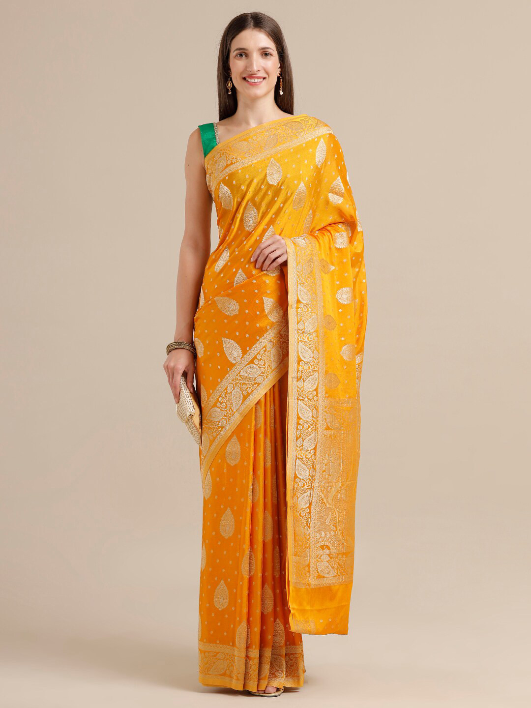 

SAMITTE Gold-Toned & Silver-Toned Woven Design Khadi Saree