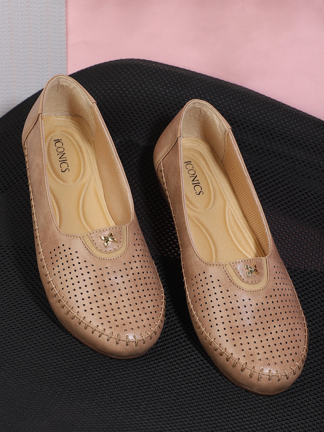 

ICONICS Women Beige Ballerinas Textured Flats