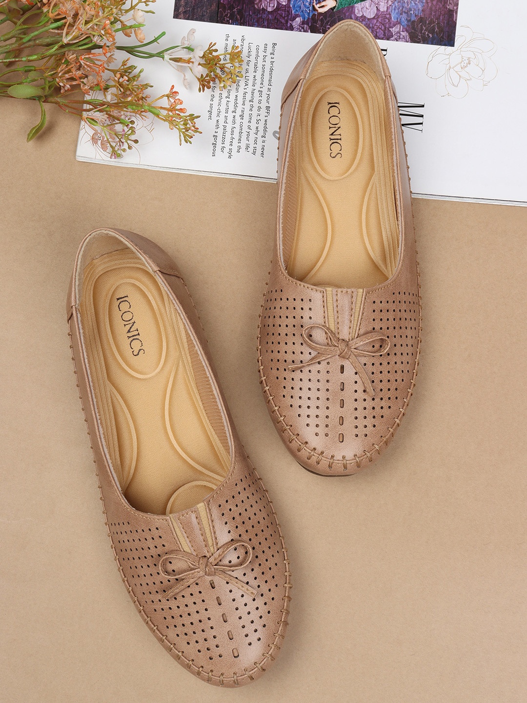 

ICONICS Women Beige Ballerinas Textured Flats