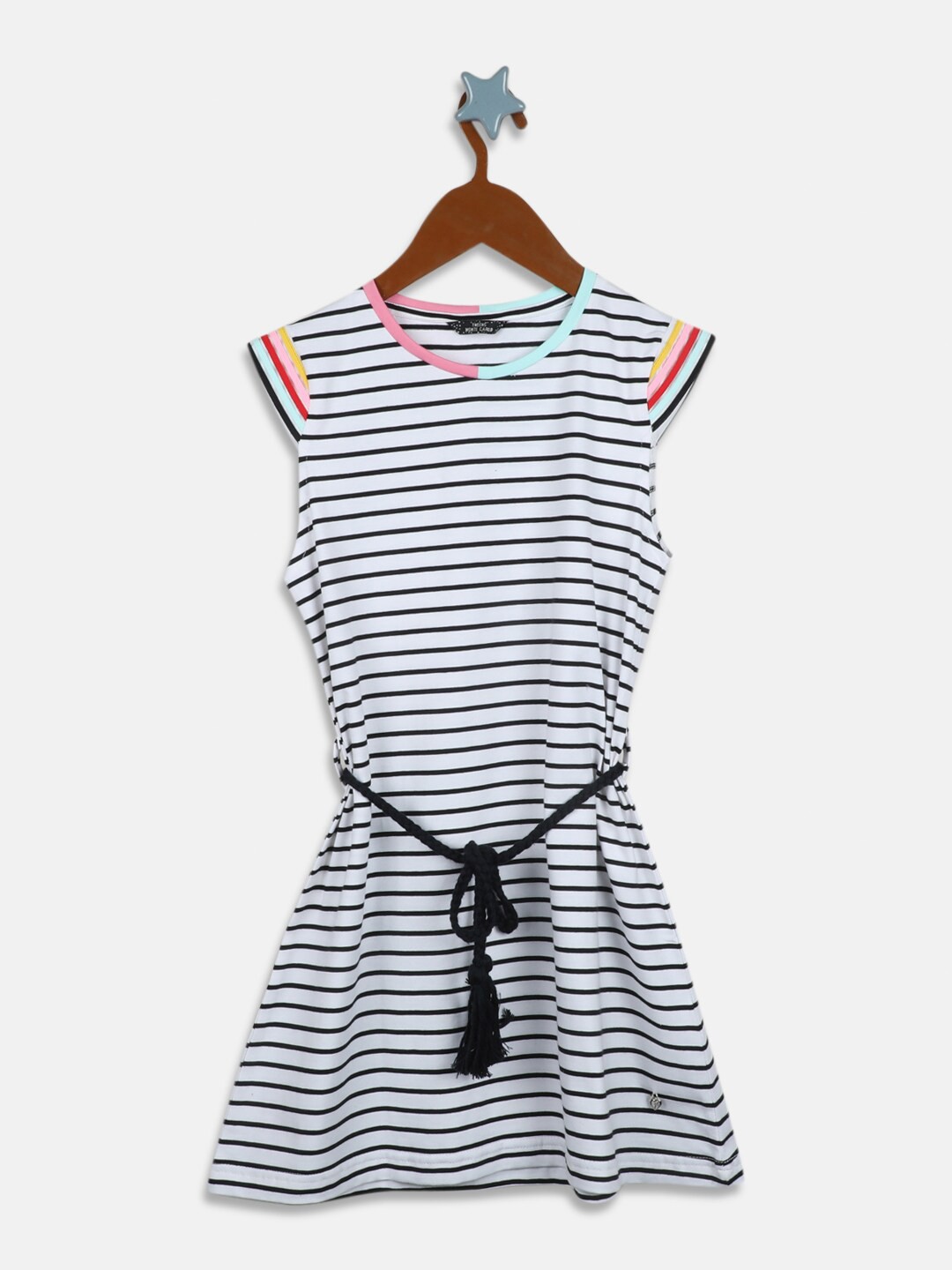 

Monte Carlo Black & White Striped Design With Round Neck Dress