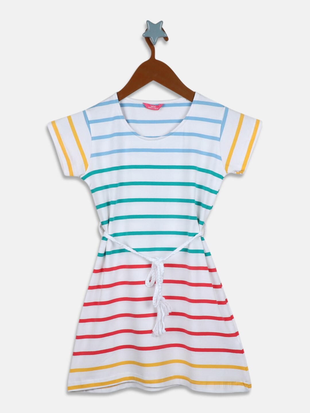 

Monte Carlo Girls White & Blue Striped A-Line Dress