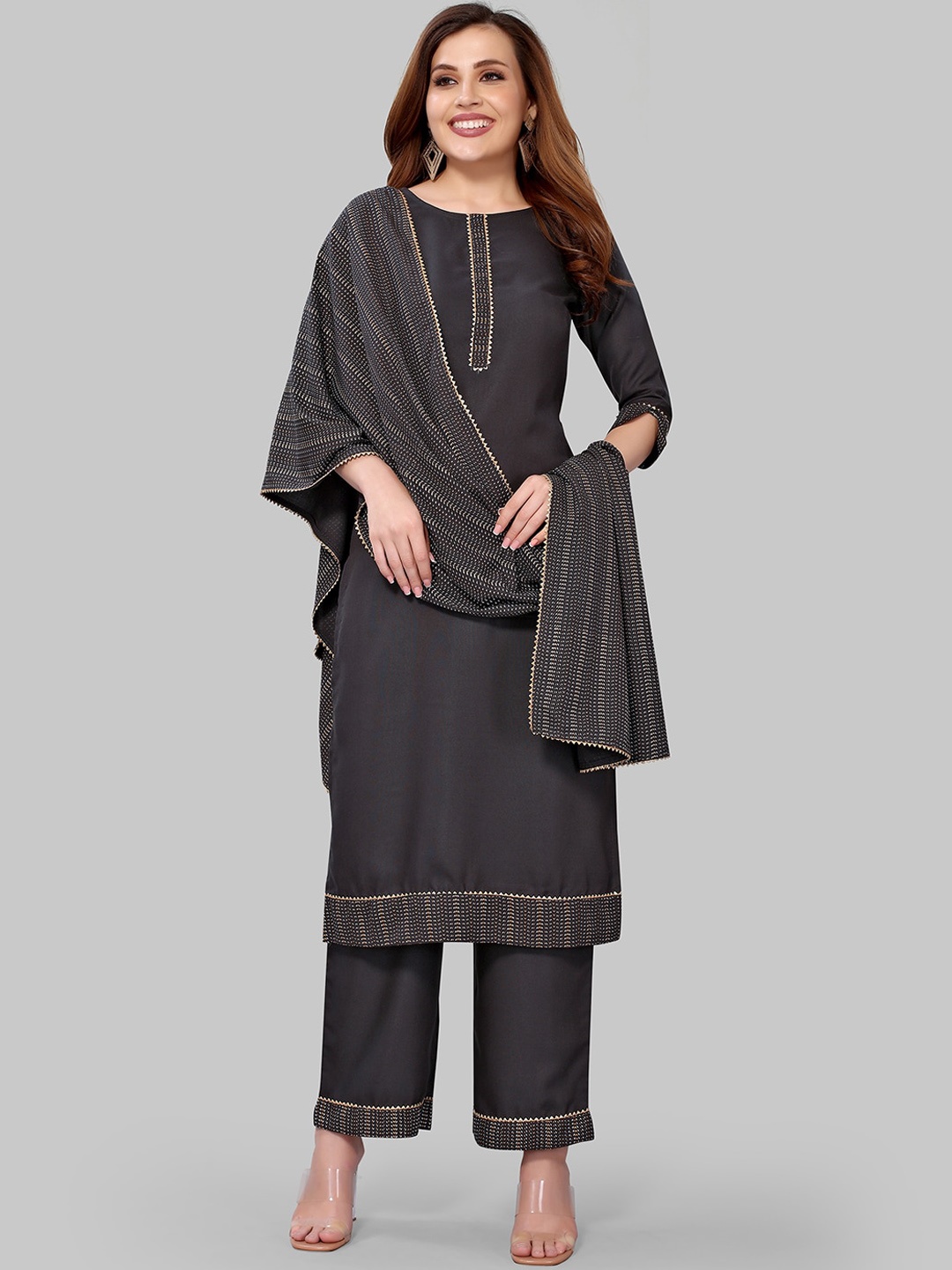 

SANISA Women Grey Kurti with Trousers & With Dupatta