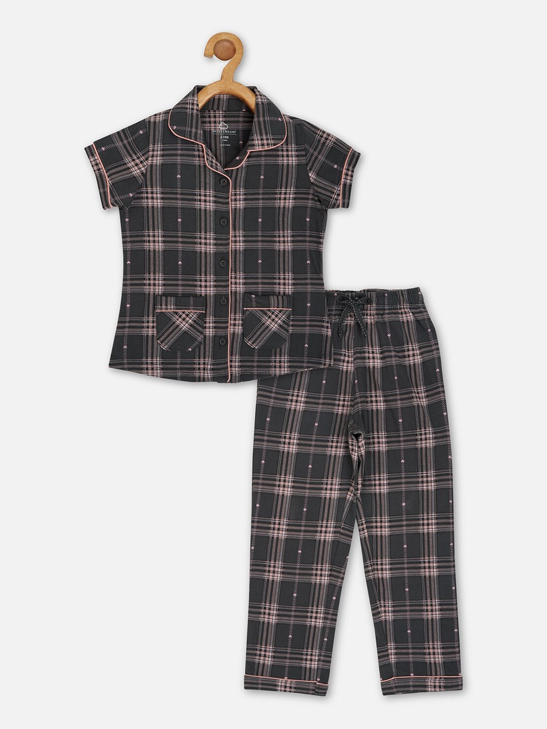 

Sweet Dreams Girls Grey Checked Night suit