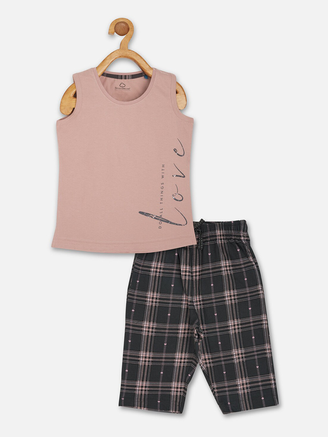 

Sweet Dreams Girls Rose Pink & Black Pure Cotton Night Suit