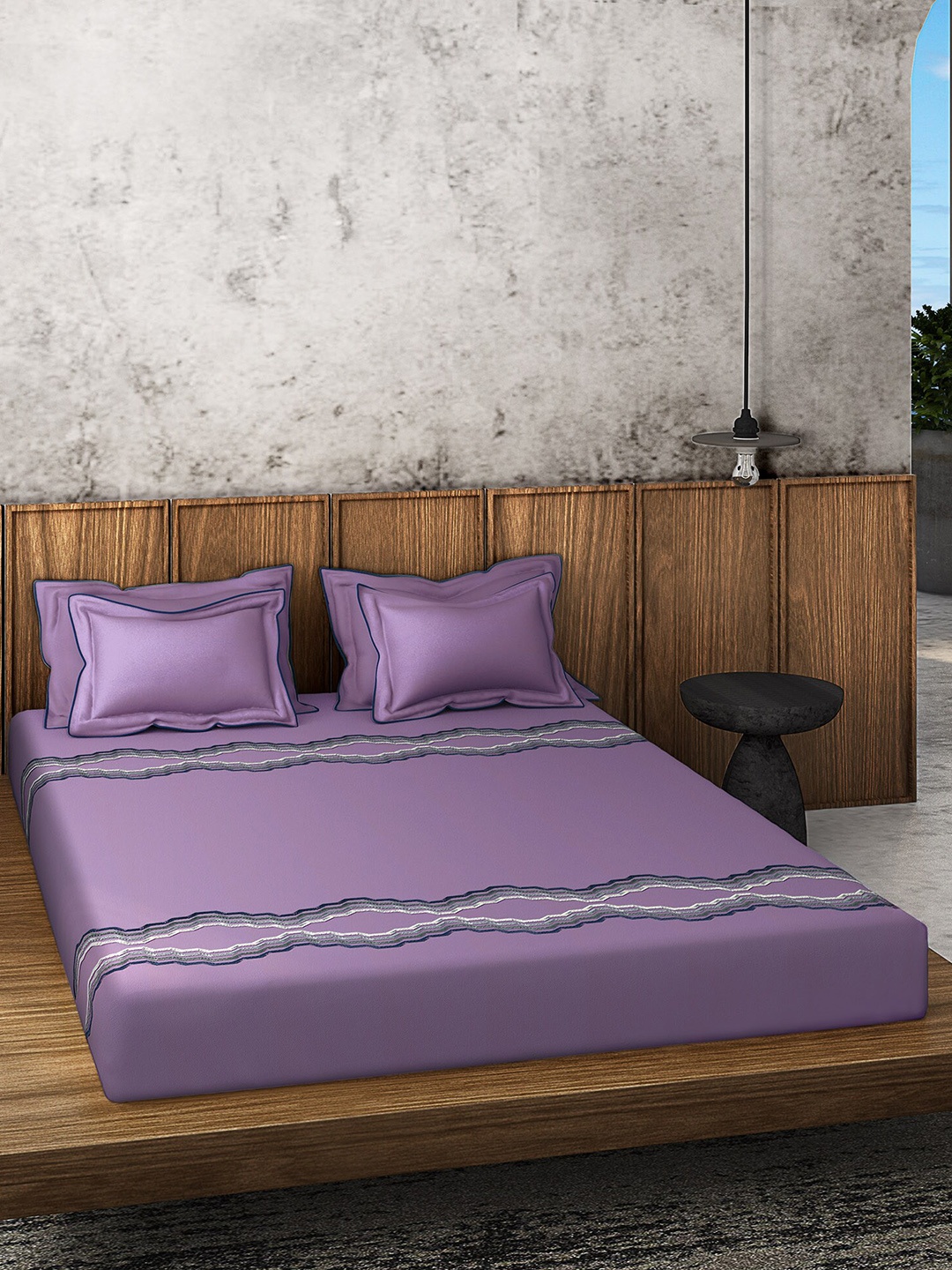 

DDecor Live Beautiful-210 TC- 100% Cotton-Large Embroidered Bedsheet Set, Lavender