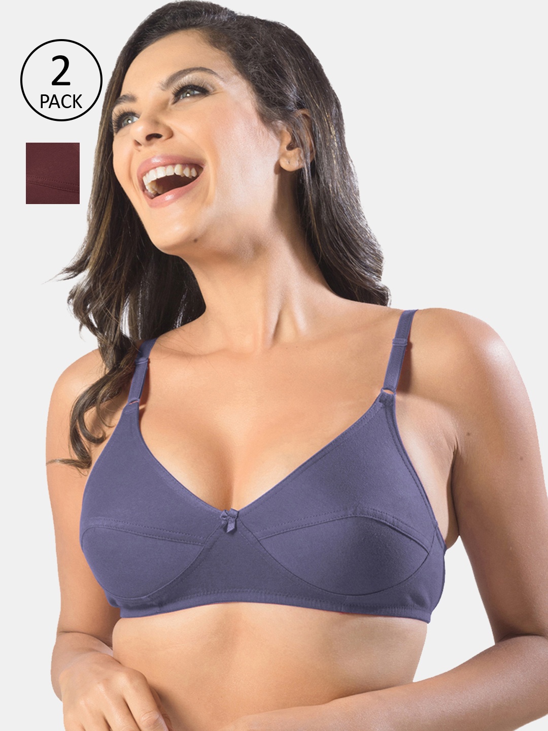 

Sonari Navy Blue & Maroon Pack of 2 Non Padded Non Wired Everyday Bra