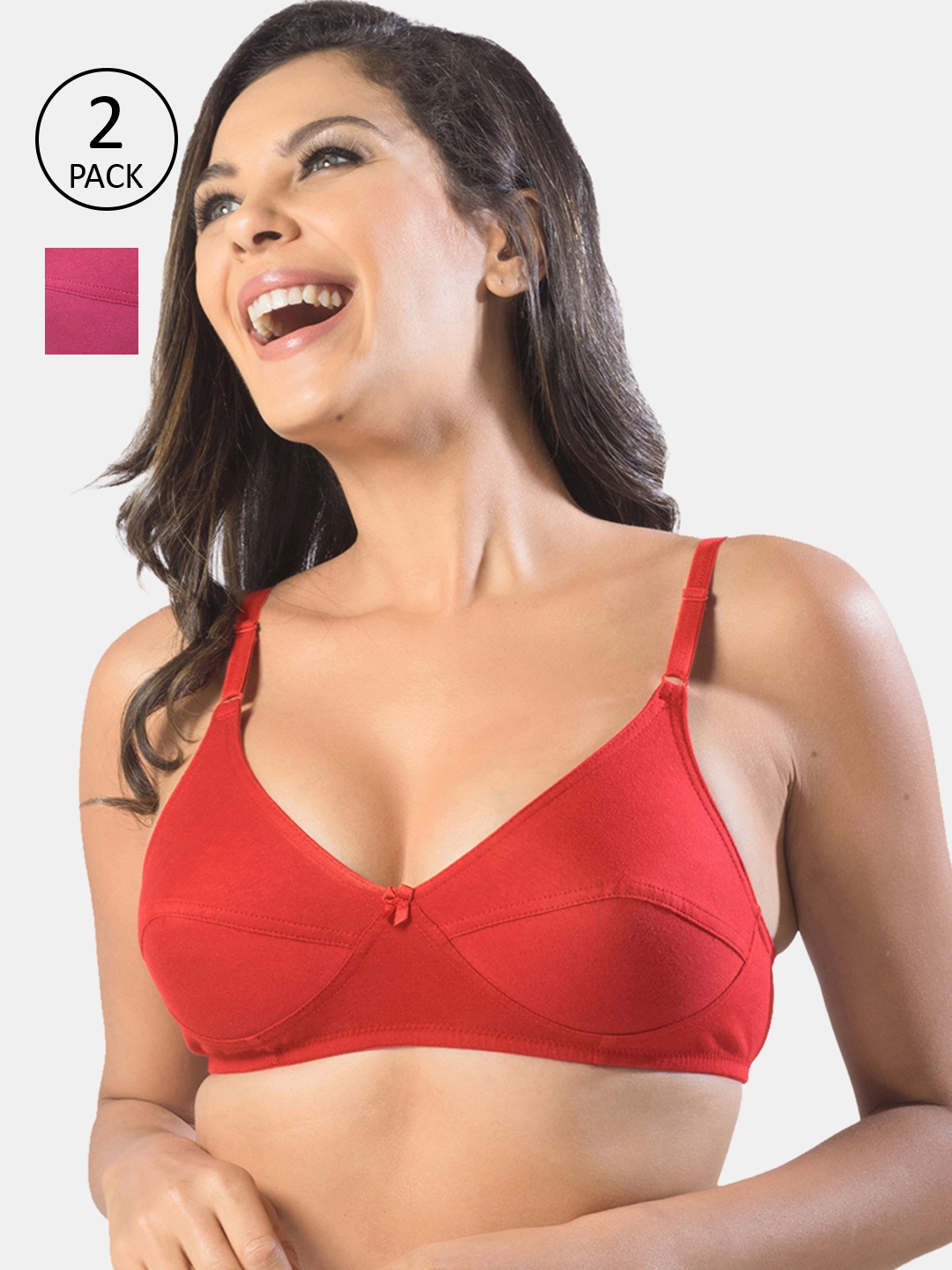 

Sonari Red & Pink Set Of 2 Non Padded Everyday Pure Cotton Bra