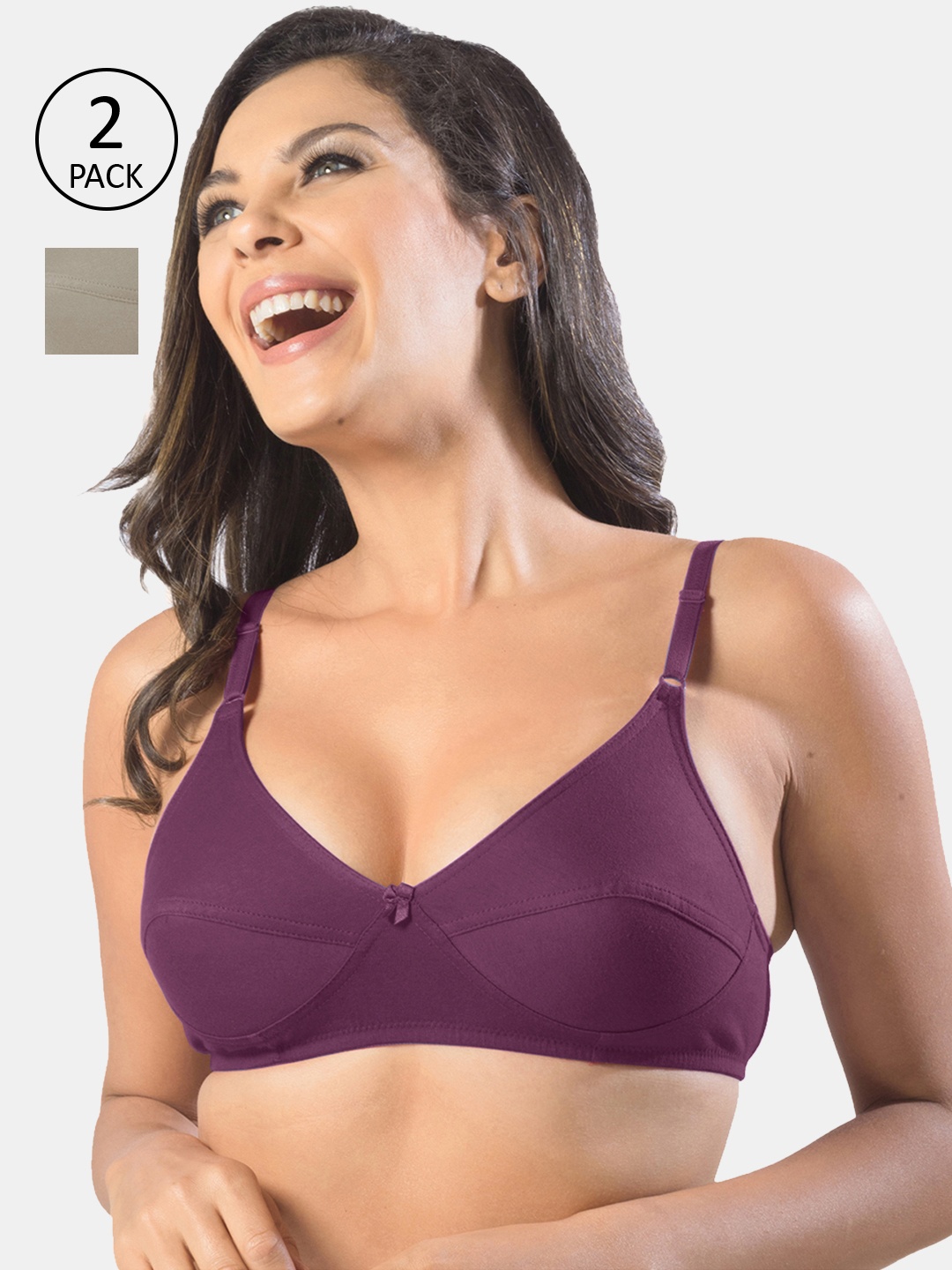 

Sonari Grey & Burgundy Set Of 2 Non Padded Everyday Pure Cotton Bra