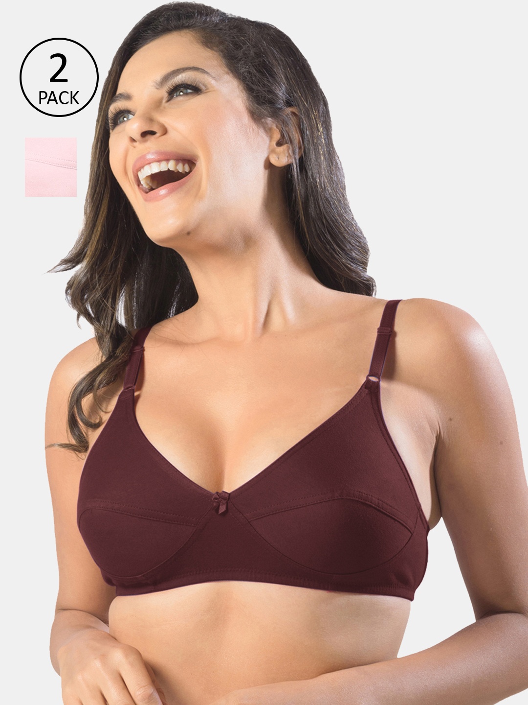 

Sonari Maroon & Pink Pack of 2 Non Padded Non Wired Everyday Bra