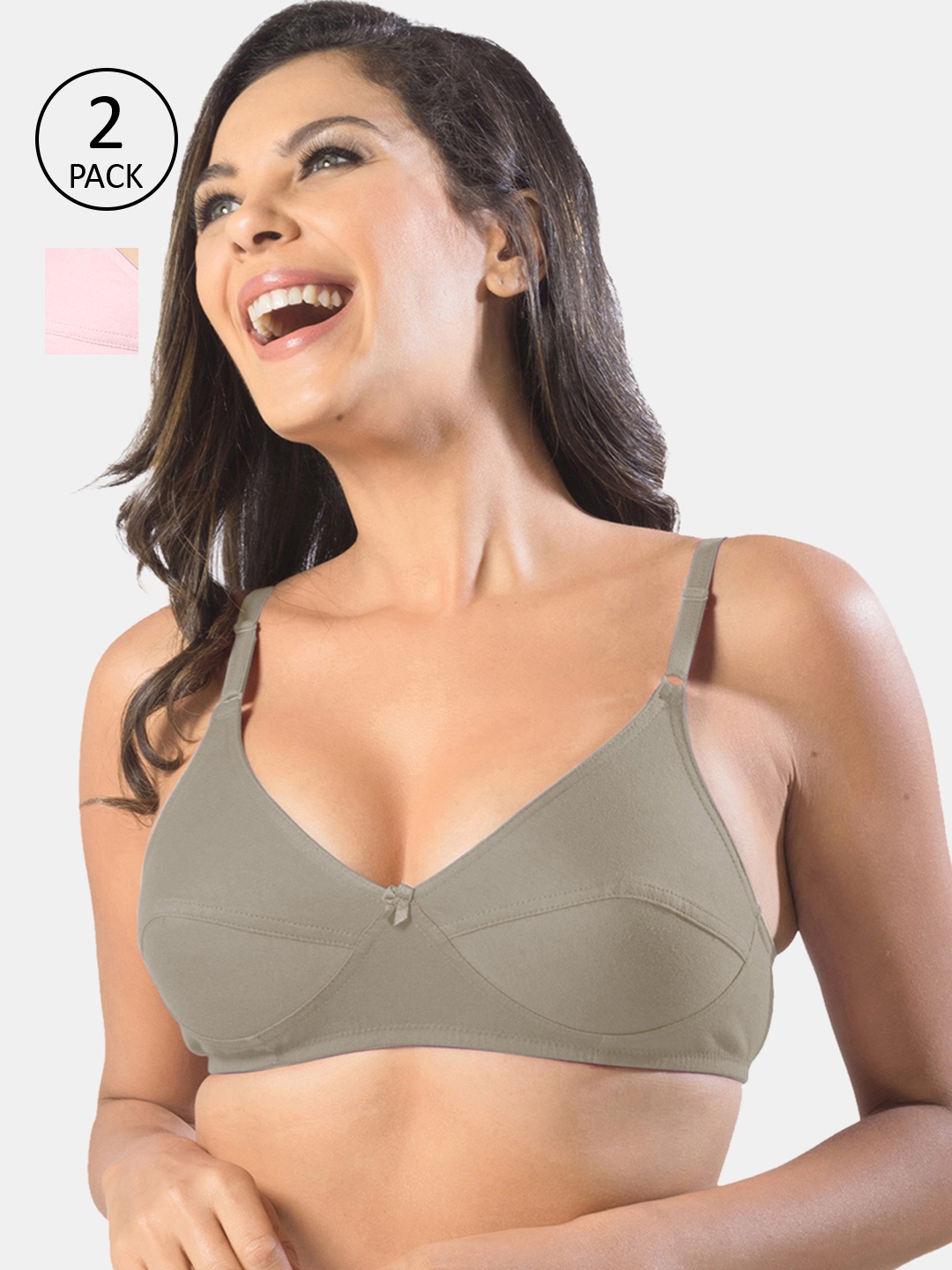 

Sonari Pink & Grey Pack of 2 Non Padded Non Wired Everyday Bra