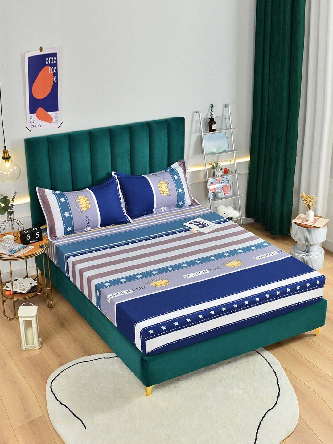 

JC Collection Blue & White Striped 160 TC Queen Bedsheet with 2 Pillow Covers
