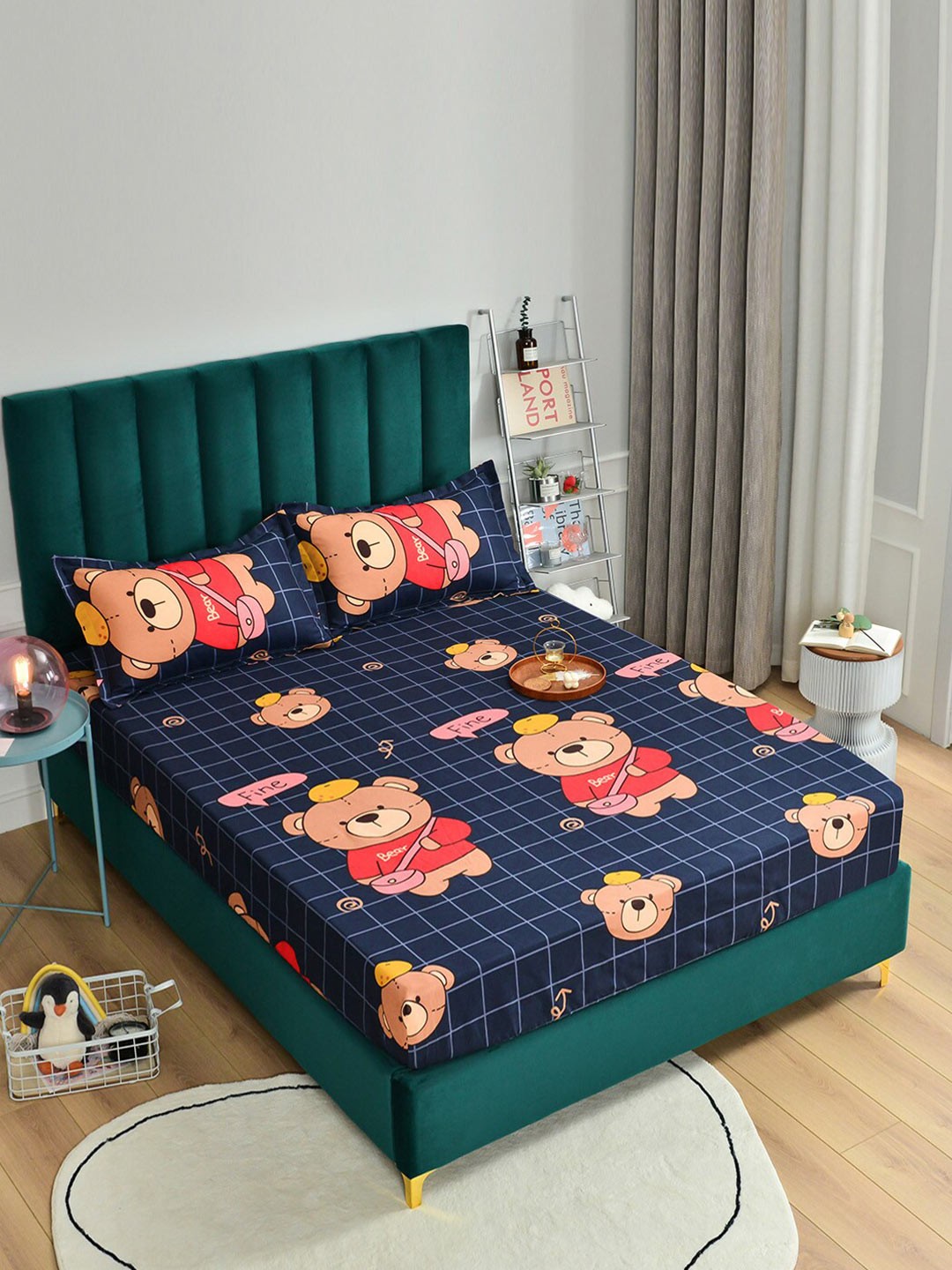 

JC HOME Blue & Brown Cartoon Characters 160 TC King Bedsheet with 2 Pillow Covers
