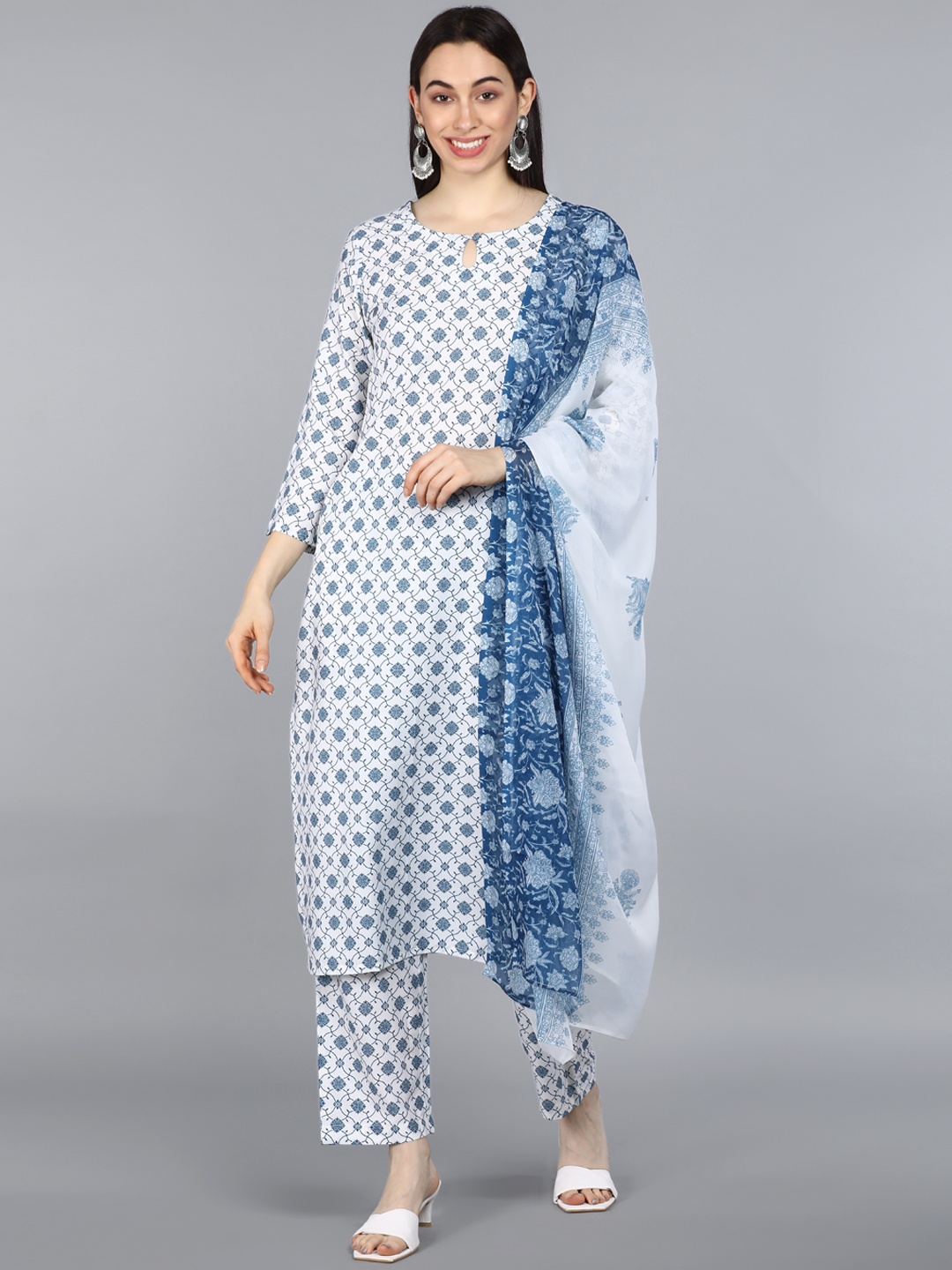 

AHIKA Women Ethnic Motifs Printed Kurta with Trousers & With Dupatta, White