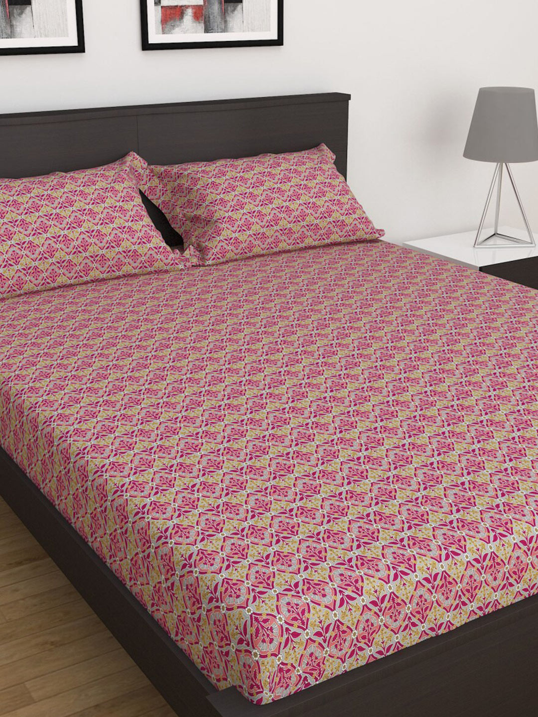 

Home Centre Pink India Inspired 3 Piece Cotton King Bedsheet Set