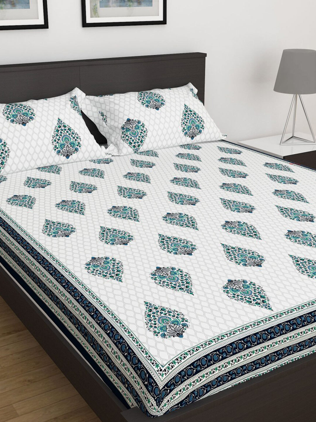

Home Centre Green & White 150 TC Cotton Single Bedsheet with 2 Pillow Covers