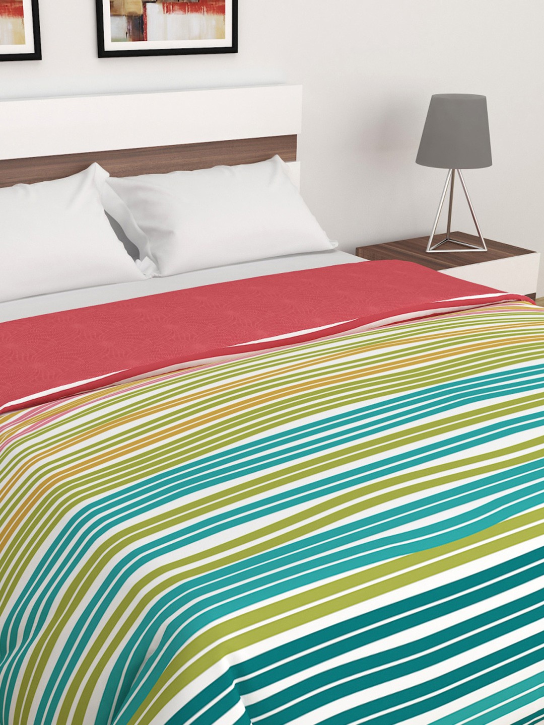 

Home Centre Red & Multicoloured Striped AC Room 150 GSM Double Bed Comforter