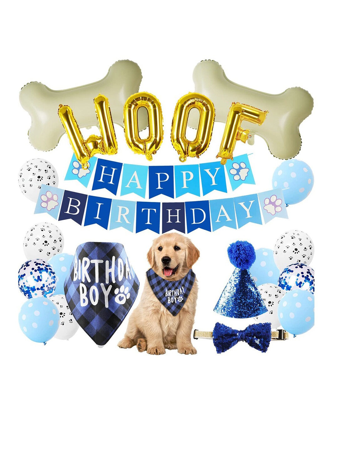 

PAWCHIE Blue Dog Bandana Hat Scarfs Flag Bowtie Birthday Banner