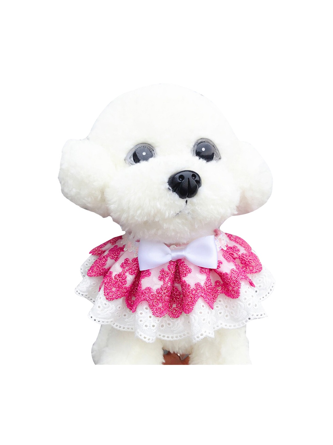 

PAWCHIE Pink & White Self-Design Pet Bowknot Lace Bib Dog Bandana
