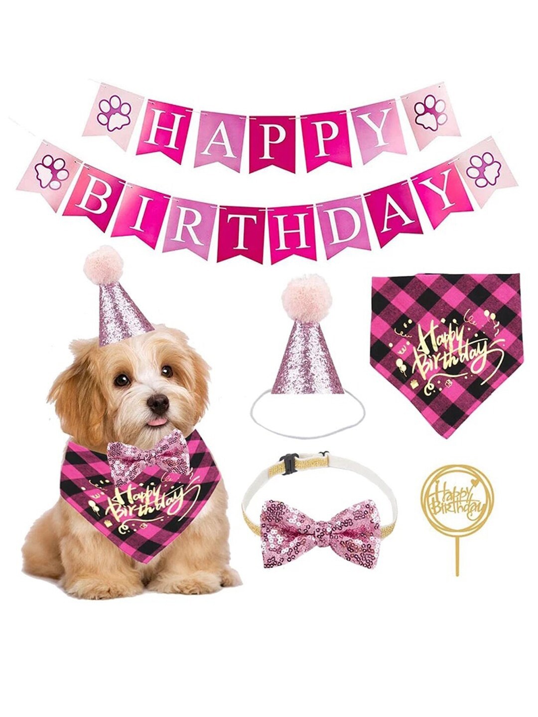 

PAWCHIE Dogs 4 Piece Birthday Decoration Combo, Pink