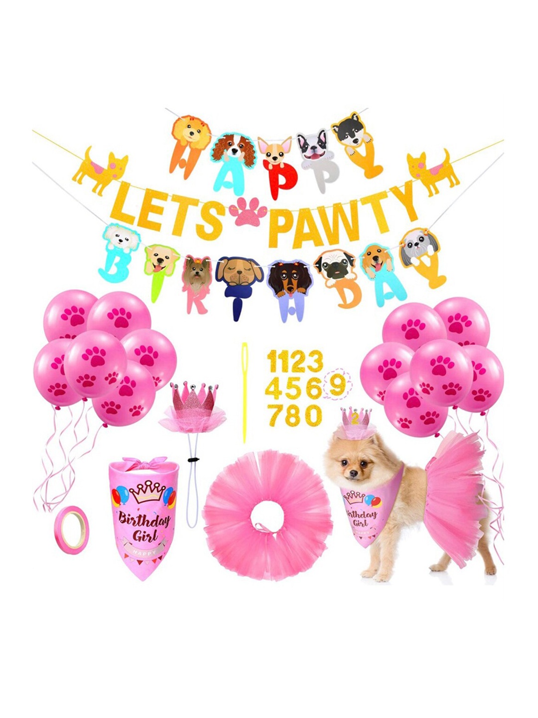 

PAWCHIE Pink Graphic Printed Adjustable Dog Bandana With Birthday Set