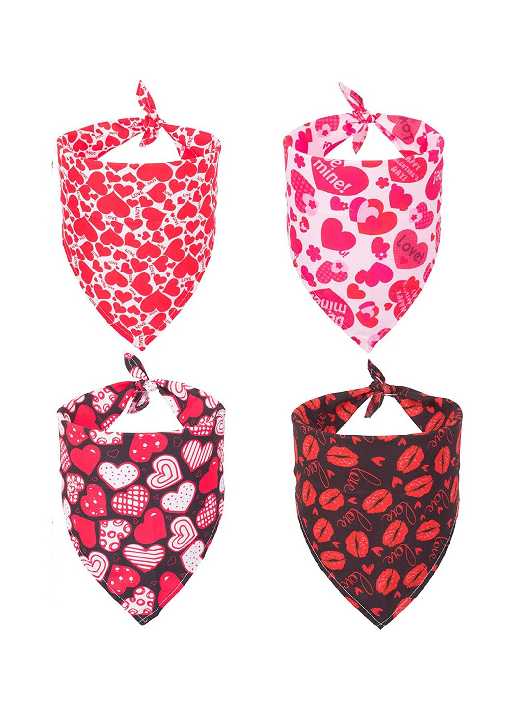 

PAWCHIE Pack Of 4 Black & Red Printed Dog & Cat Bandana, Pink