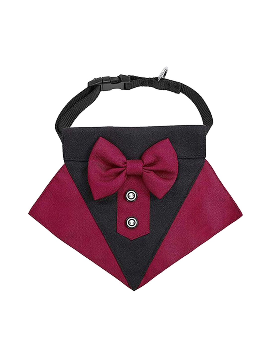 

PAWCHIE Unisex Magenta & Black Color-Blocked Dog Tuxedo Bandana