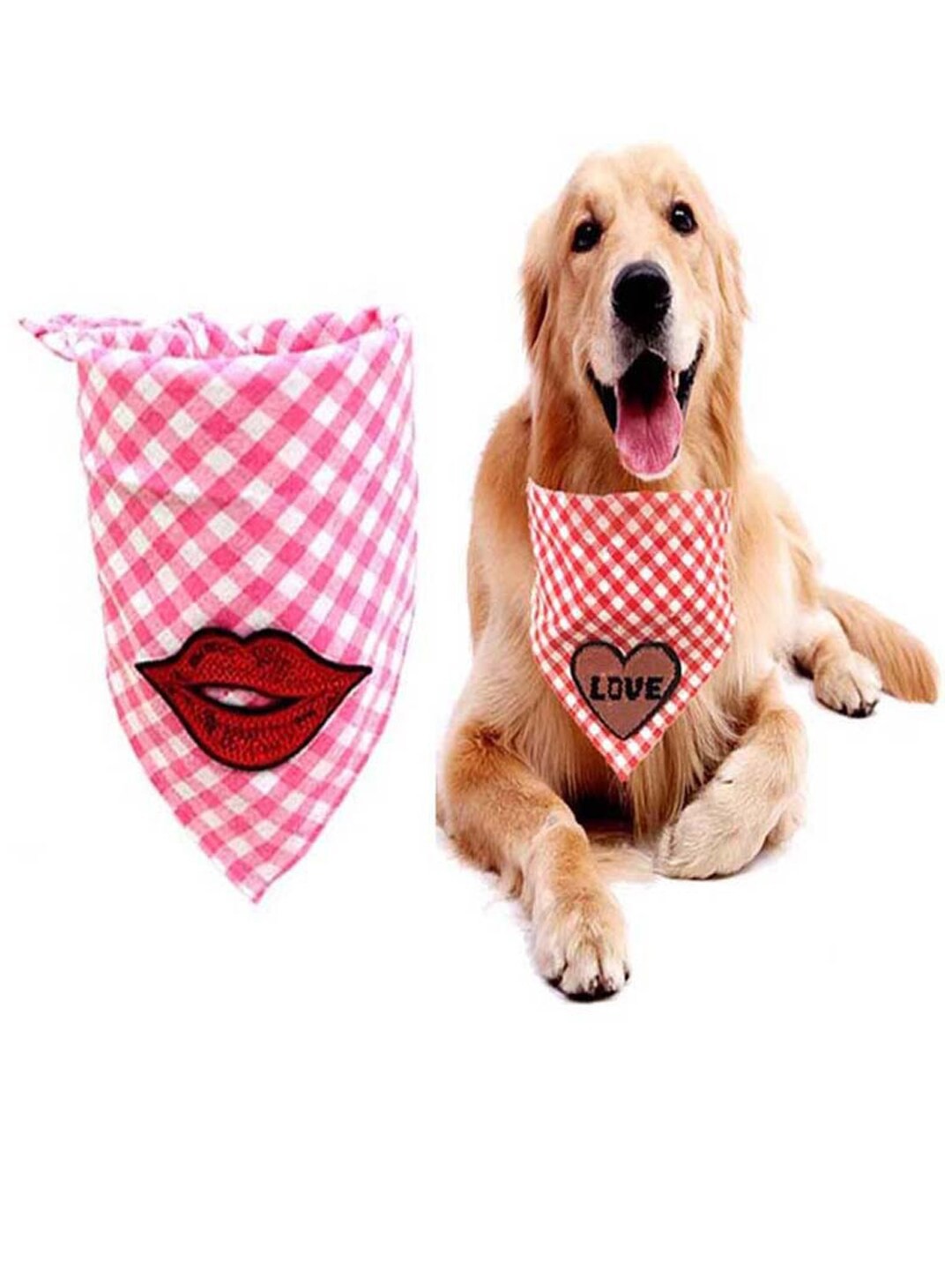 

PAWCHIE Pink & White Checked Printed Cotton Triangle Pet Bandanas Scarf