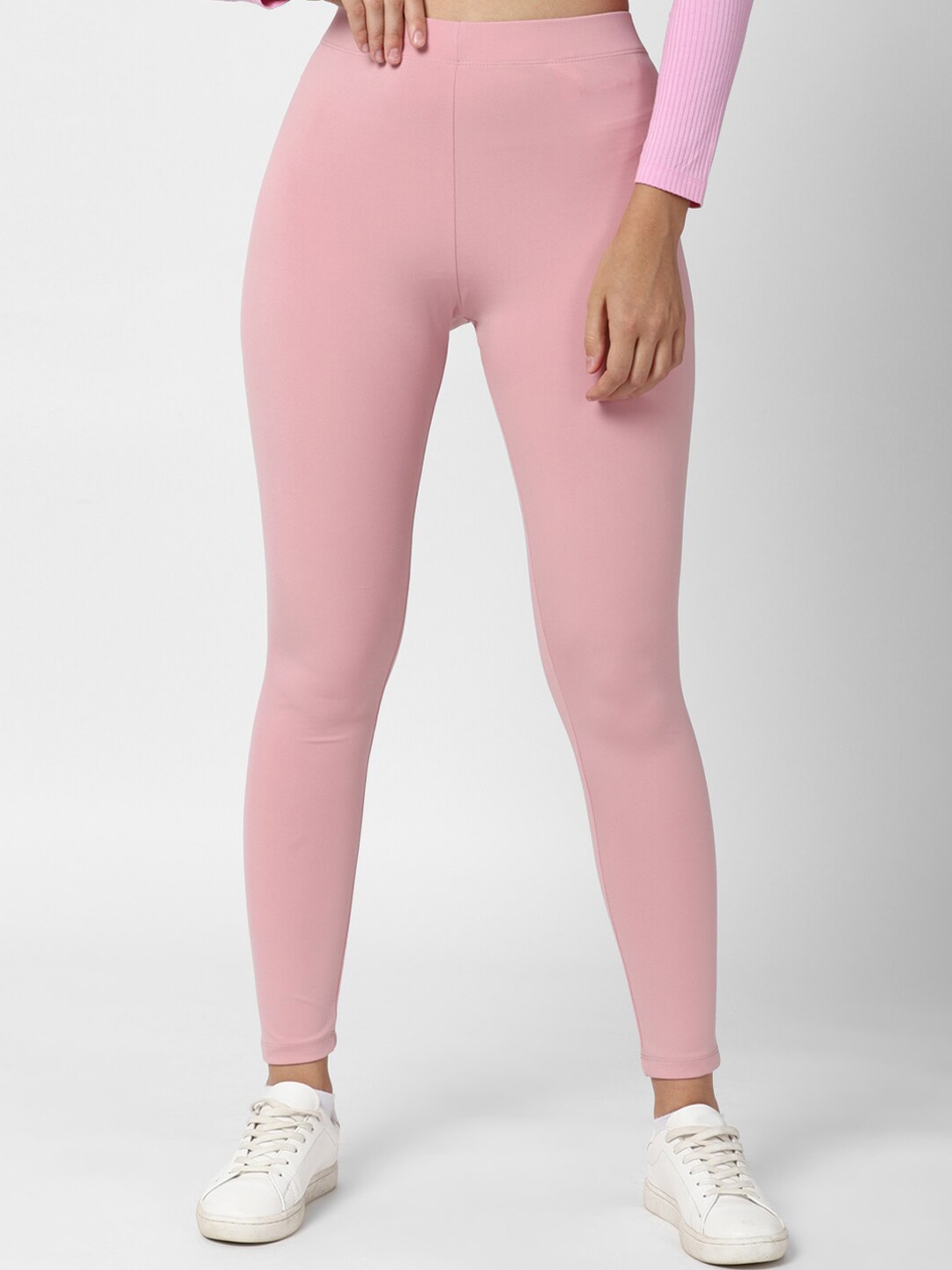 

FOREVER 21 Women Pink Solid Ankle-Length Leggings