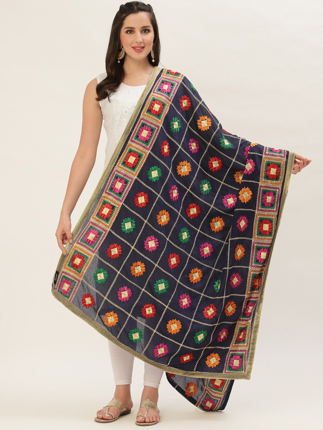 

Pashtush Red & Green Embroidered Viscose Rayon Dupatta