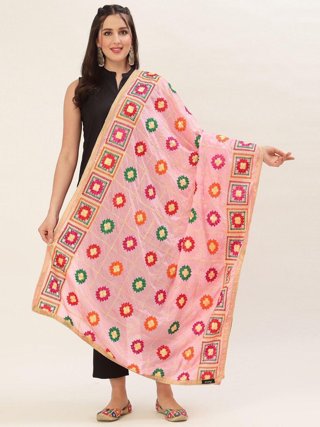 

Pashtush Peach-Coloured & Orange Embroidered Viscose Rayon Dupatta