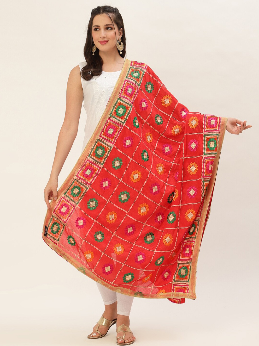 

Pashtush Multicoloured Embroidered Dupatta, Multi