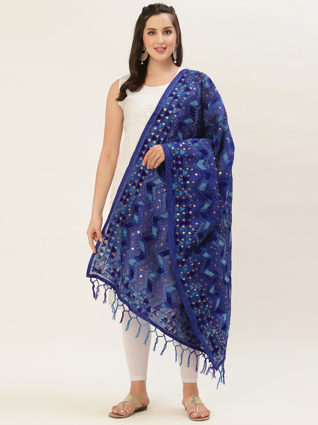 

Pashtush Navy Blue Embroidered Dupatta