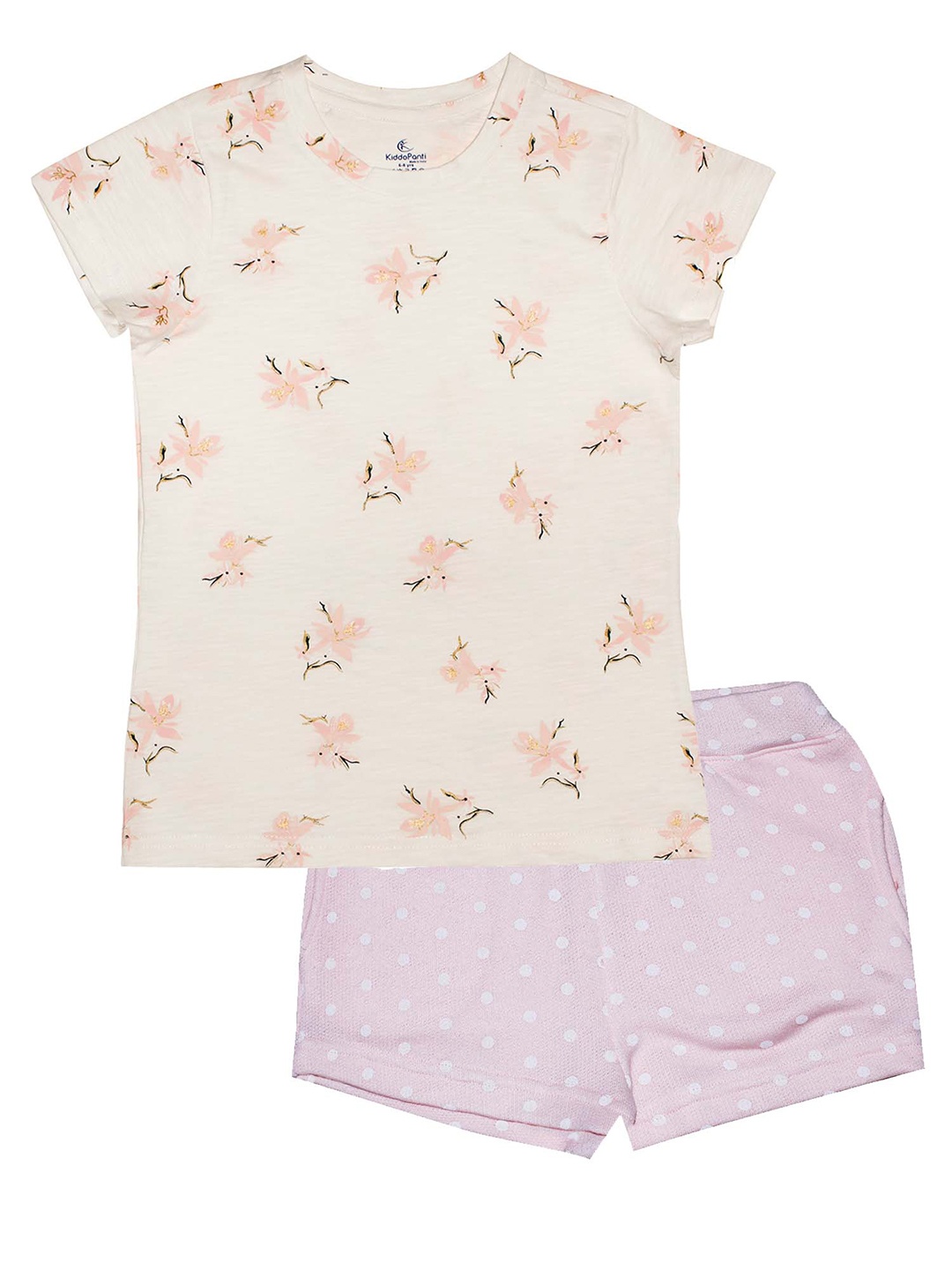 

KiddoPanti Girls White & Pink Printed T-shirt with Shorts