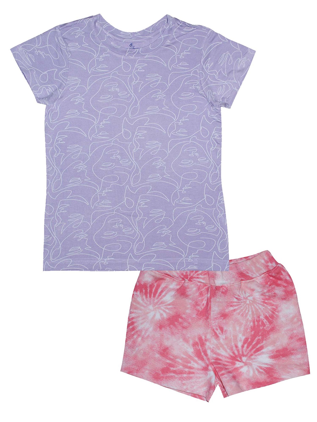 

KiddoPanti Girls Violet & Pink Printed T-shirt with Shorts