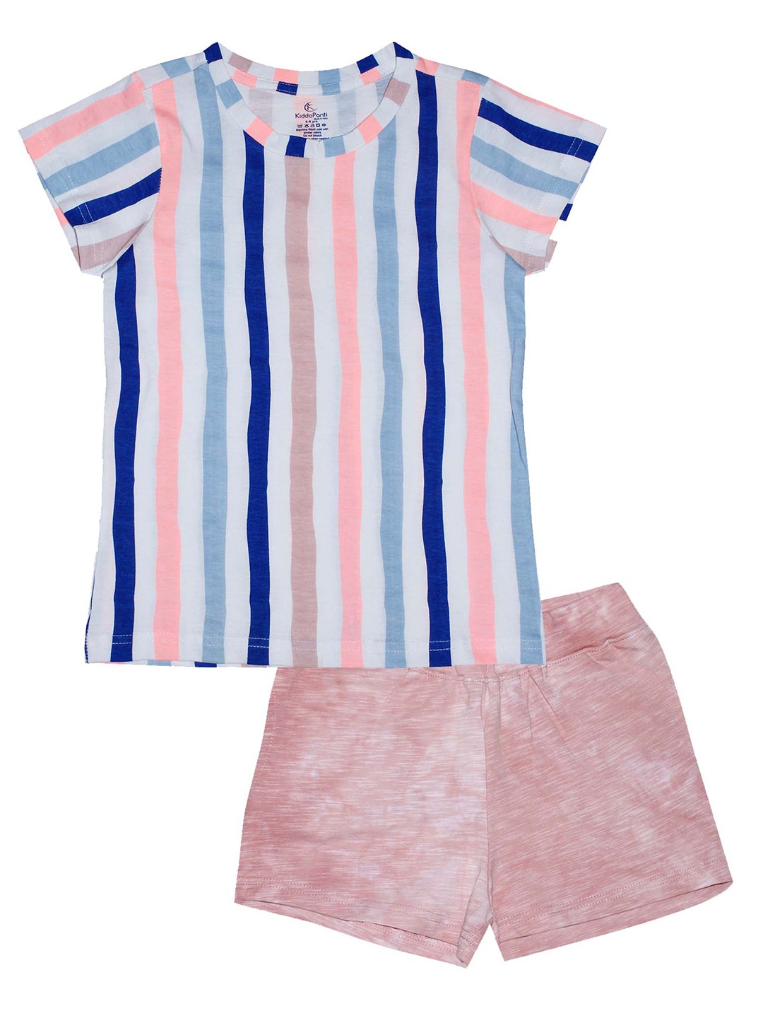 

KiddoPanti Girls Multicoloured & Rose Striped T-shirt with Shorts, Multi