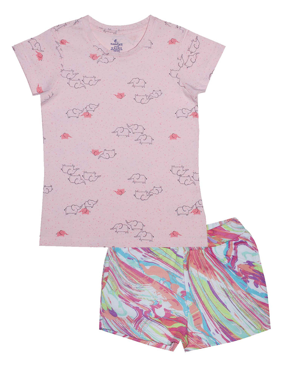 

KiddoPanti Girls Pink & Multicoloured Printed T-shirt with Shorts