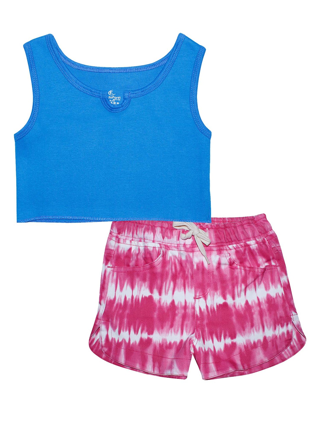 

KiddoPanti Girls Blue & Pink Rib Crop Tank Top with Shorts