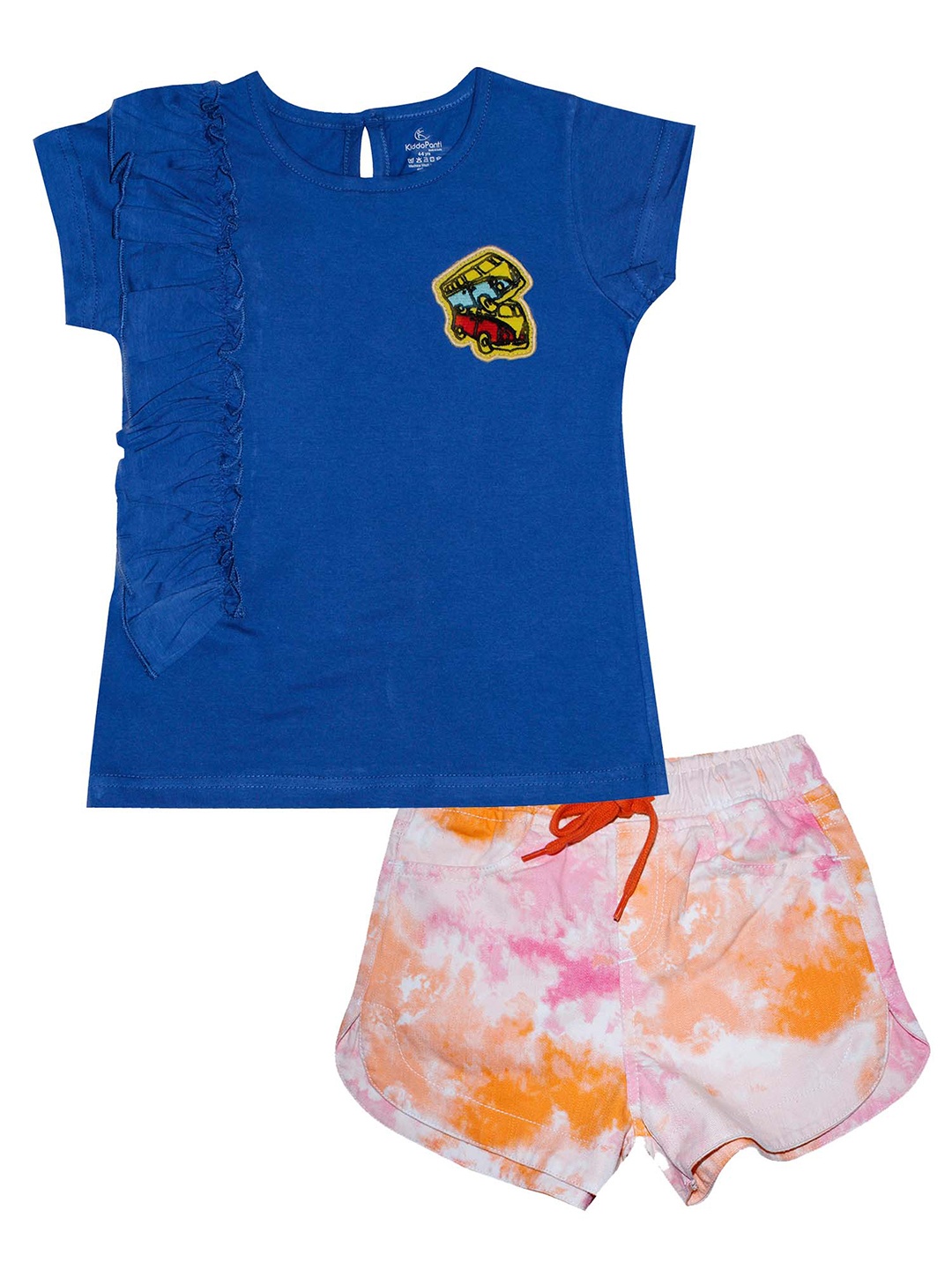 

KiddoPanti Girls Blue & Multicoloured T-shirt with Shorts