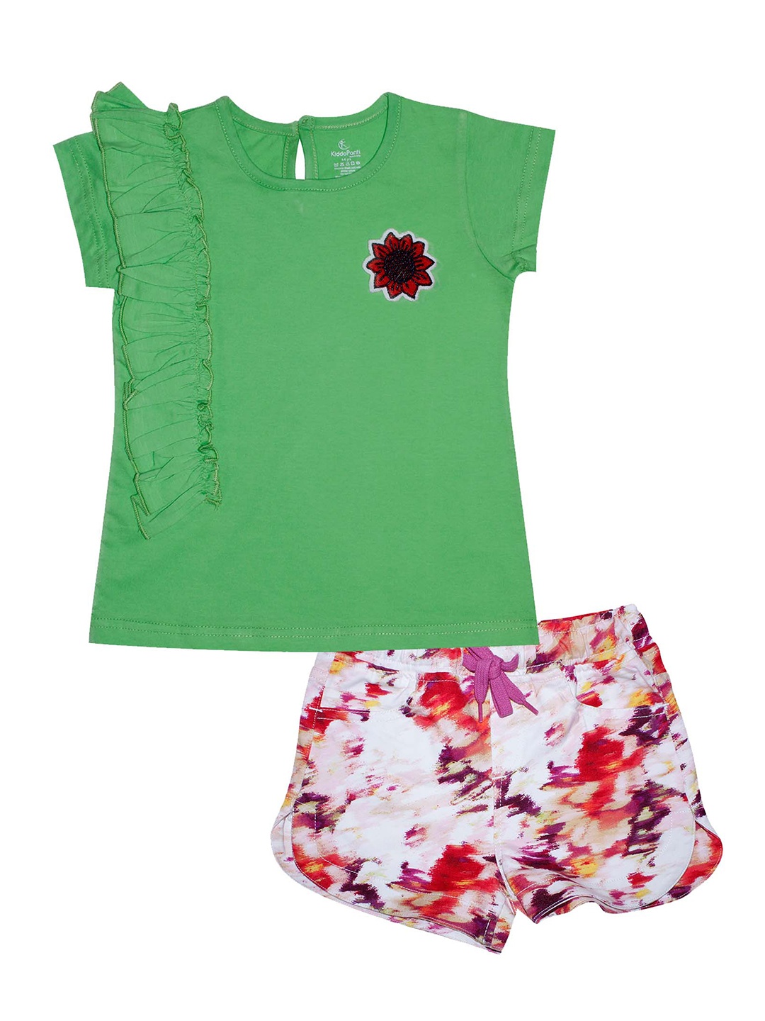 

KiddoPanti Girls Green & Multicoloured T-shirt with Shorts