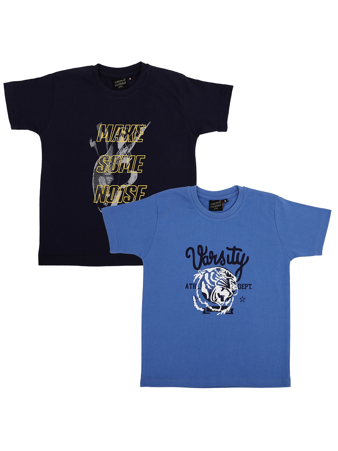 

CREMLIN CLOTHING Boys Set Of 2 Blue & Black Printed Pure Cotton T-shirt