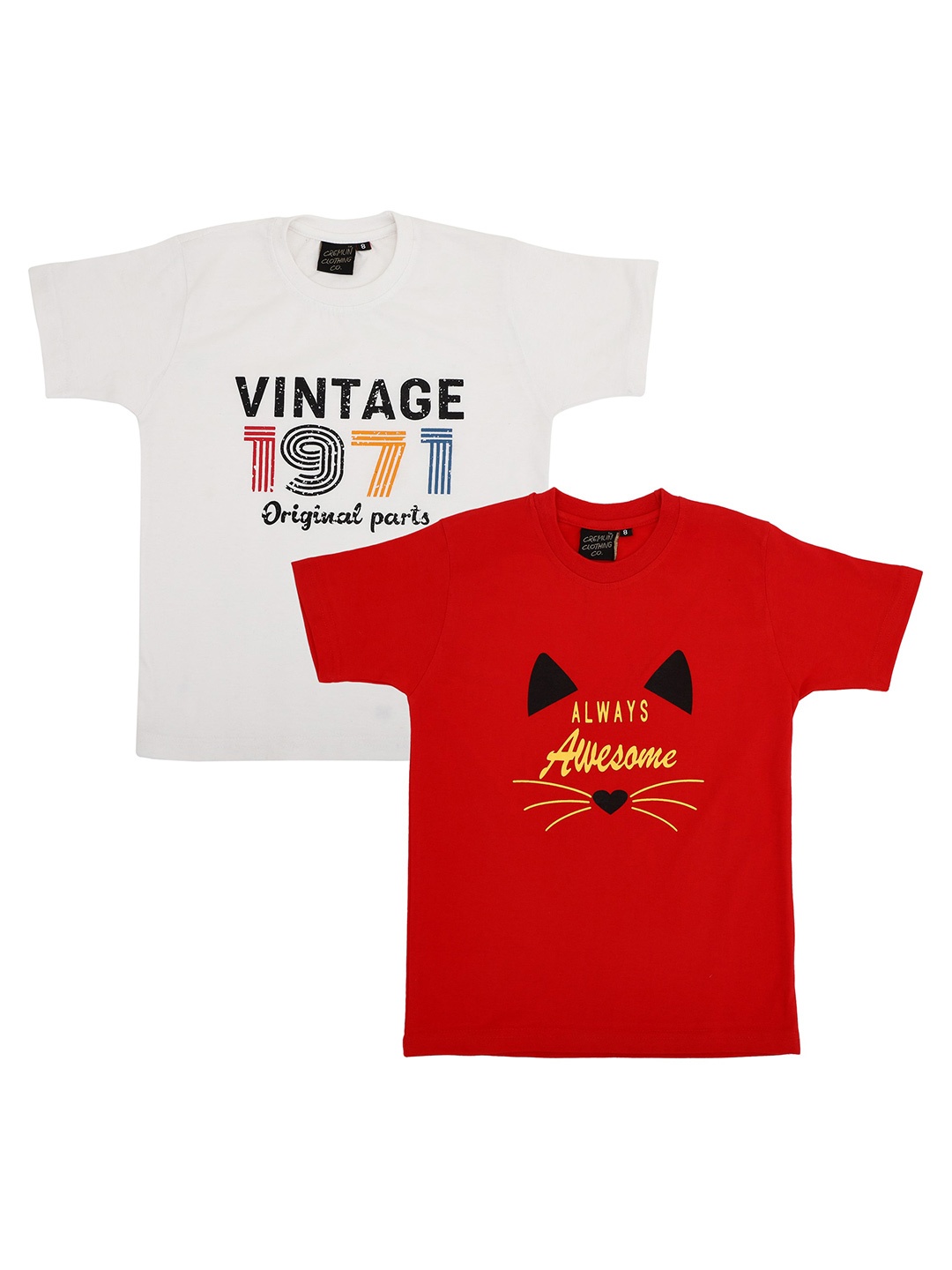 

CREMLIN CLOTHING Girls Set Of 2 Red & White Typography Printed Pure Cotton T-shirt