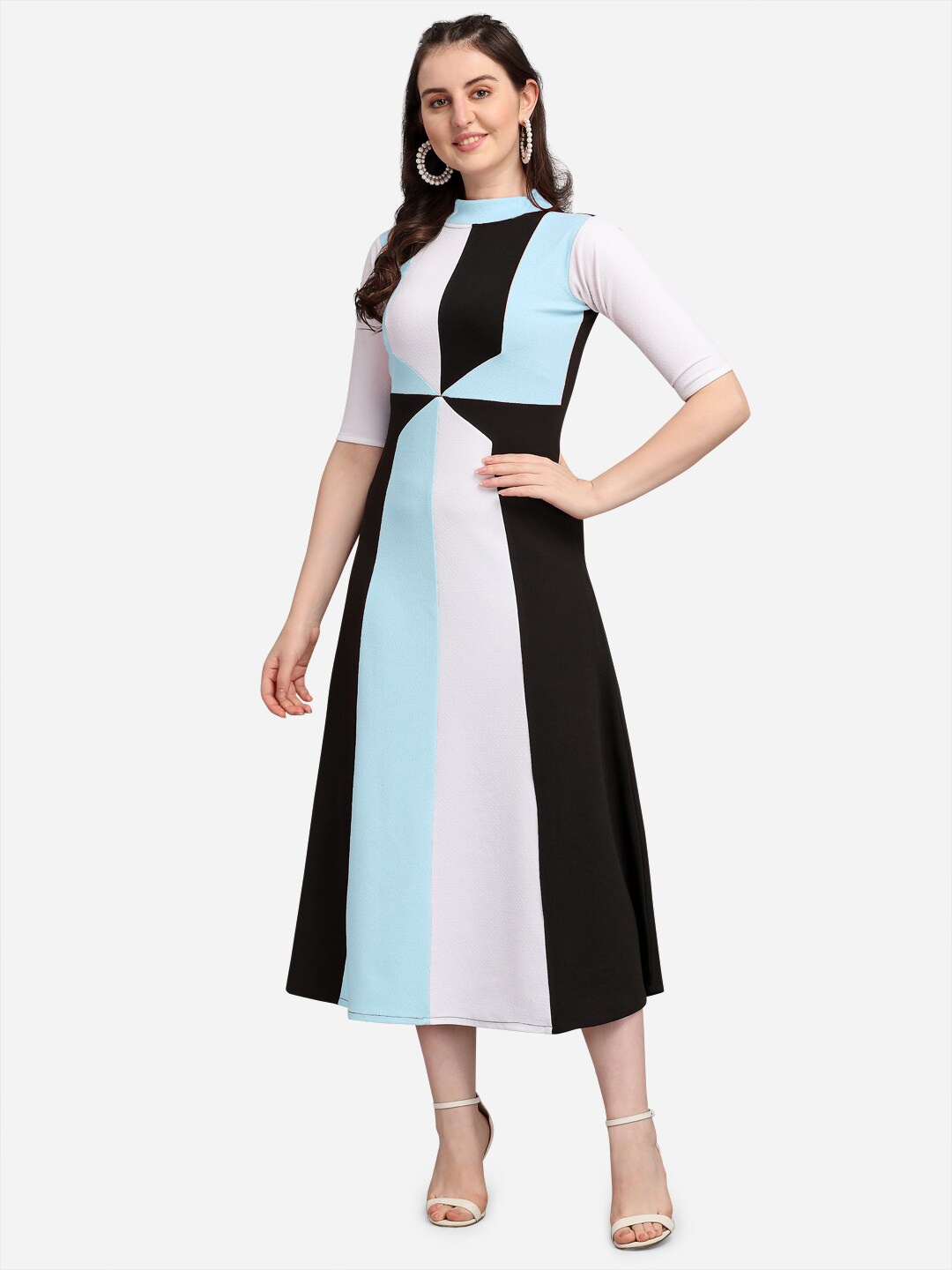 

PURVAJA Blue Colourblocked Midi Dress