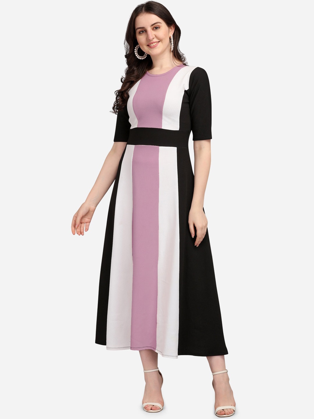 

PURVAJA women Lavender & Black Colour blocked Dress