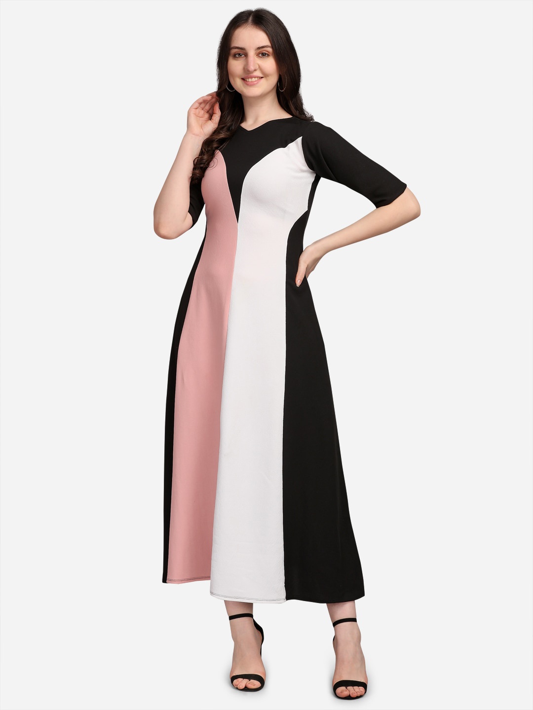 

PURVAJA Women Peach & Black Coloured Colourblocked Maxi Dress