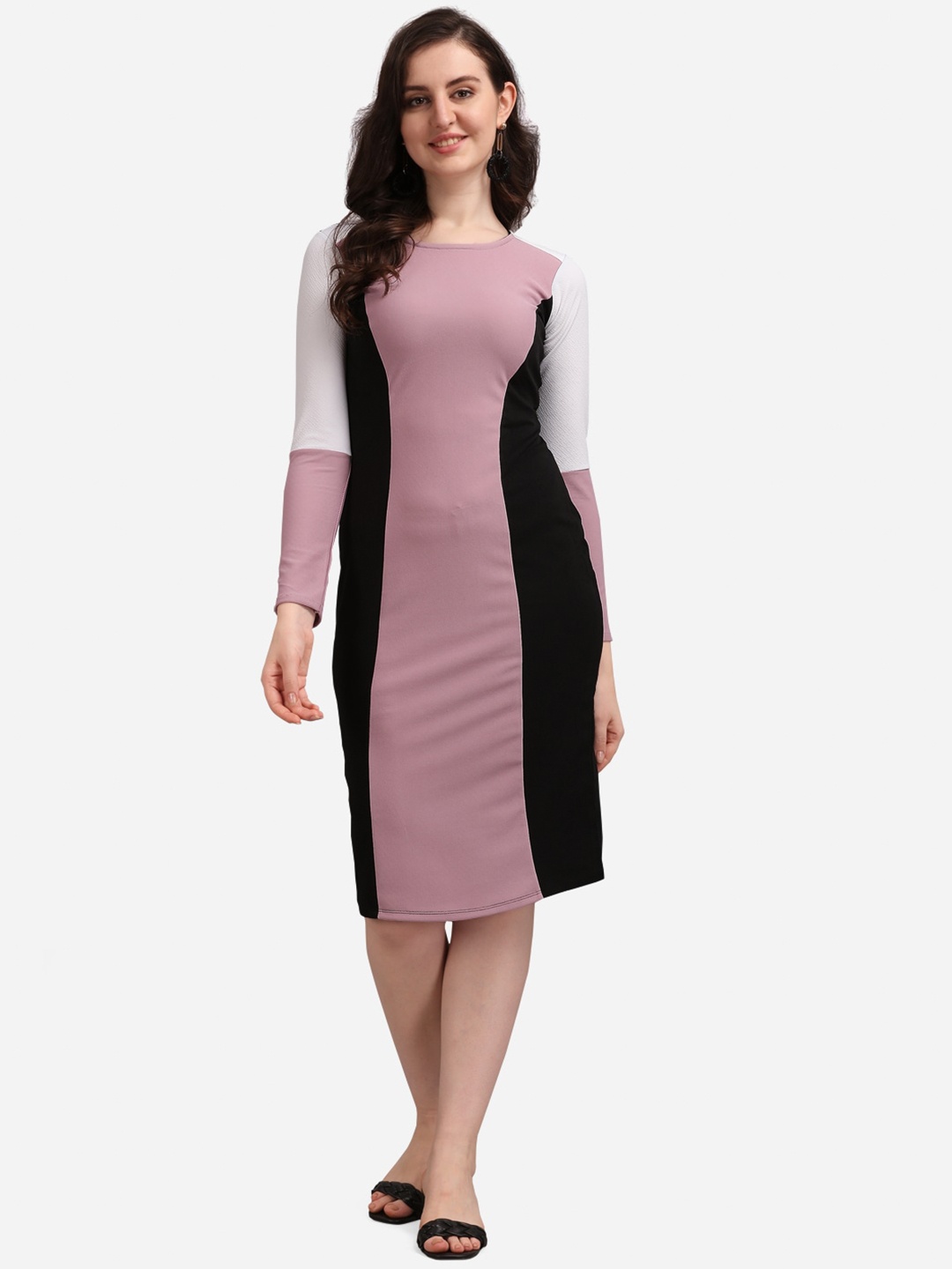

PURVAJA Violet and Black Colourblocked Bodycon Dress