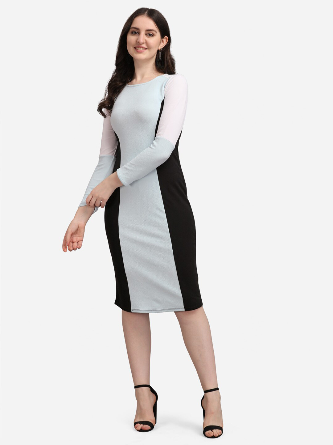 

PURVAJA Women Blue & Black Colourblocked Bodycon Dress