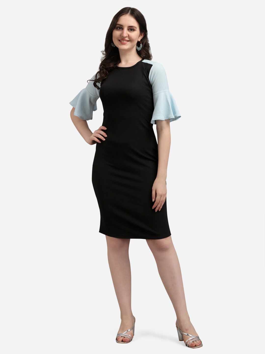 

PURVAJA Women's Blue & Black Bodycon Dress