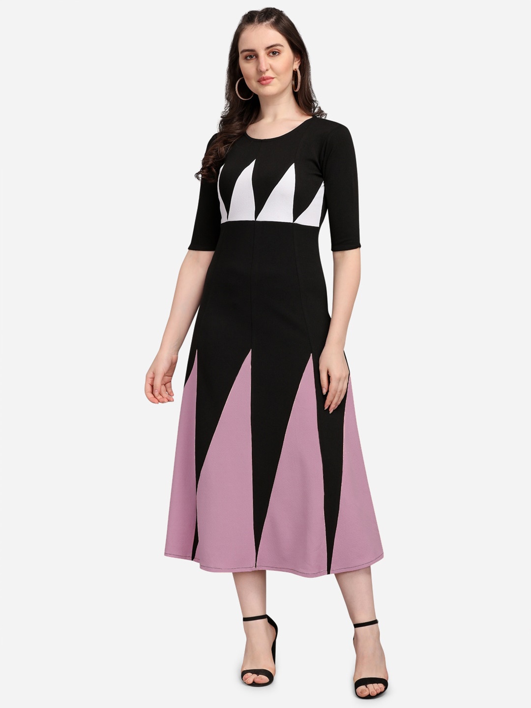 

PURVAJA Lavender & Black A-Line Midi Dress
