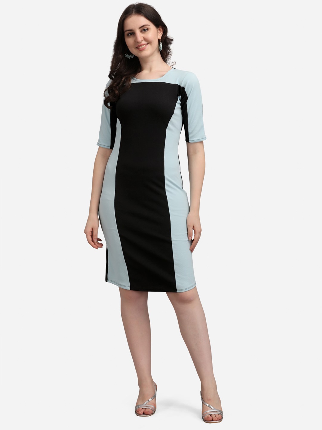 

PURVAJA Blue & Black Colourblocked Sheath Dress